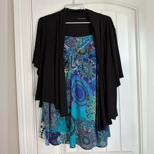 Two-pieces sheet crepe spaghetti tank and short sleeve shrug